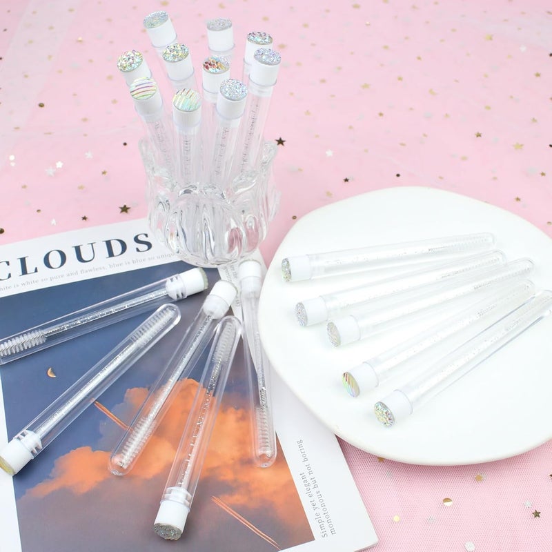 SenRocc 20 Sets Mascara Wand Tube Diamond Eyelash Spoolies Mascara Brushes Lash Brush Makeup Tool Applicator Eyelash Brush Tubes Makeup Brush (4C-Silver) - Image 5